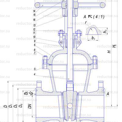 Чертёж задвижки 30нж76нж DN 50-200 PN 63